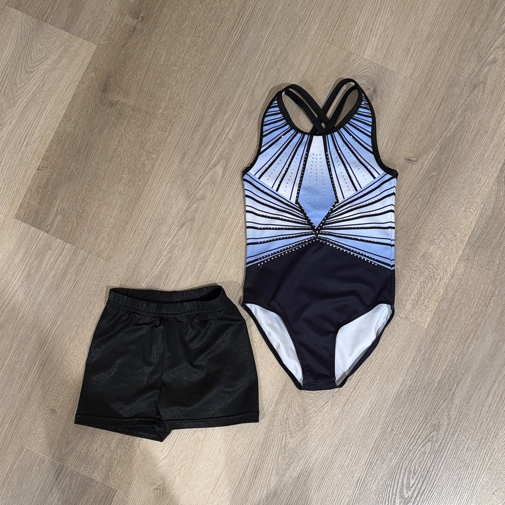 Kids' Black and Blue gymnastics leotard Set